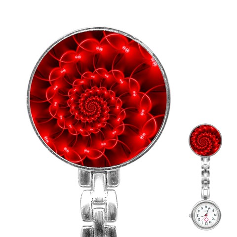 Glossy Red Spiral Fractal Stainless Steel Nurses Watch from ArtsNow.com Front