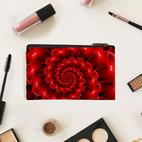 Glossy Red Spiral Fractal Cosmetic Bag (XS) from ArtsNow.com Back