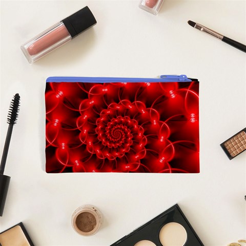 Glossy Red Spiral Fractal Cosmetic Bag (XS) from ArtsNow.com Back