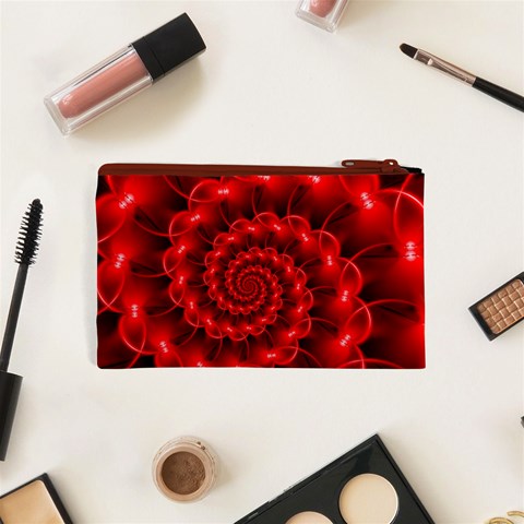 Glossy Red Spiral Fractal Cosmetic Bag (XS) from ArtsNow.com Back