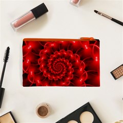 Glossy Red Spiral Fractal Cosmetic Bag (XS) from ArtsNow.com Back