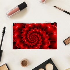 Glossy Red Spiral Fractal Cosmetic Bag (XS) from ArtsNow.com Back