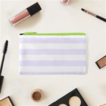 Horizontal Stripes - White and Pastel Violet Canvas Cosmetic Bag (XS)