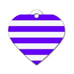 Horizontal Stripes - White and Indigo Violet Dog Tag Heart (Two Sides)