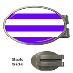 Horizontal Stripes - White and Indigo Violet Money Clip (Oval)