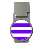 Horizontal Stripes - White and Indigo Violet Money Clip (Round)