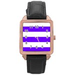 Horizontal Stripes - White and Indigo Violet Rose Gold Leather Watch