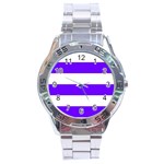 Horizontal Stripes - White and Indigo Violet Stainless Steel Analogue Watch