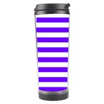 Horizontal Stripes - White and Indigo Violet Travel Tumbler