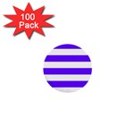 Horizontal Stripes - White and Indigo Violet 1  Mini Button (100 pack)