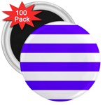 Horizontal Stripes - White and Indigo Violet 3  Magnet (100 pack)