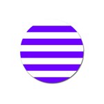 Horizontal Stripes - White and Indigo Violet Magnet 3  (Round)