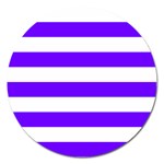 Horizontal Stripes - White and Indigo Violet Magnet 5  (Round)