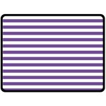 Horizontal Stripes - White and Dark Lavender Violet Fleece Blanket (Large) (One Side)