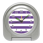 Horizontal Stripes - White and Dark Lavender Violet Desk Alarm Clock