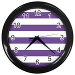 Horizontal Stripes - White and Dark Lavender Violet Wall Clock (Black)