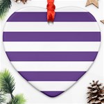 Horizontal Stripes - White and Dark Lavender Violet Ornament (Heart)