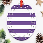 Horizontal Stripes - White and Dark Lavender Violet Ornament (Bell) Ornament (Oval Filigree)