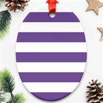 Horizontal Stripes - White and Dark Lavender Violet Ornament (Oval)