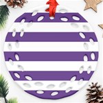 Horizontal Stripes - White and Dark Lavender Violet Ornament (Round Filigree)