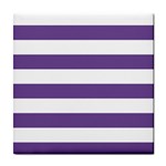 Horizontal Stripes - White and Dark Lavender Violet Tile Coaster