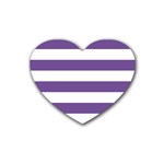 Horizontal Stripes - White and Dark Lavender Violet Rubber Coaster (Heart)