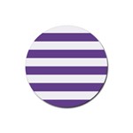 Horizontal Stripes - White and Dark Lavender Violet Rubber Coaster (Round)