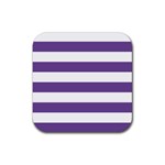 Horizontal Stripes - White and Dark Lavender Violet Rubber Coaster (Square)