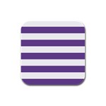 Horizontal Stripes - White and Dark Lavender Violet Rubber Square Coaster (4 pack)