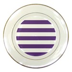 Horizontal Stripes - White and Dark Lavender Violet Porcelain Plate