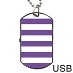 Horizontal Stripes - White and Dark Lavender Violet Dog Tag USB Flash (One Side)