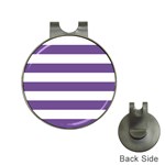 Horizontal Stripes - White and Dark Lavender Violet Golf Ball Marker Hat Clip