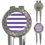 Horizontal Stripes - White and Dark Lavender Violet 3-in-1 Golf Divot