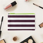 Horizontal Stripes - White and Eggplant Violet Canvas Cosmetic Bag (XS)