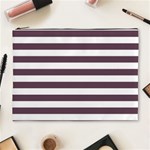 Horizontal Stripes - White and Eggplant Violet Cosmetic Bag (XL)