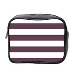 Horizontal Stripes - White and Eggplant Violet Mini Toiletries Bag (Two Sides)