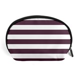 Horizontal Stripes - White and Eggplant Violet Accessory Pouch (Large)