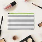 Horizontal Stripes - White and Silver Gray Canvas Cosmetic Bag (XS)