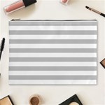 Horizontal Stripes - White and Silver Gray Cosmetic Bag (XL)