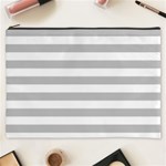 Horizontal Stripes - White and Silver Gray Cosmetic Bag (XXXL)