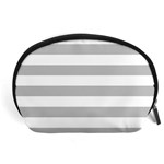 Horizontal Stripes - White and Silver Gray Accessory Pouch (Large)