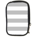 Horizontal Stripes - White and Silver Gray Compact Camera Leather Case