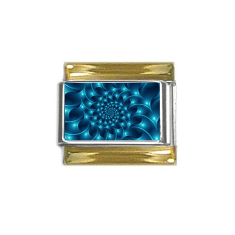 Glossy Light Blue Spiral Fractal Gold Trim Italian Charm (9mm) from ArtsNow.com Front