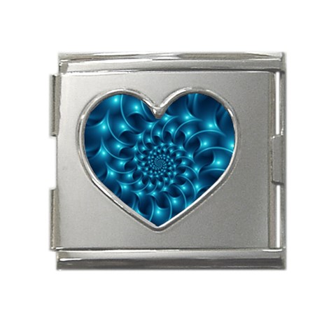 Glossy Light Blue Spiral Fractal Mega Link Heart Italian Charm (18mm) from ArtsNow.com Front