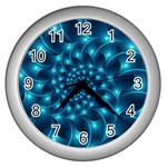 Glossy Light Blue Spiral Fractal Wall Clock (Silver)