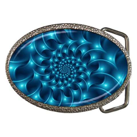 Glossy Light Blue Spiral Fractal Belt Buckle from ArtsNow.com Front