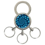 Glossy Light Blue Spiral Fractal 3-Ring Key Chain