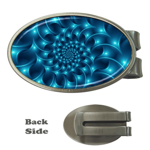 Glossy Light Blue Spiral Fractal Money Clip (Oval) from ArtsNow.com Front