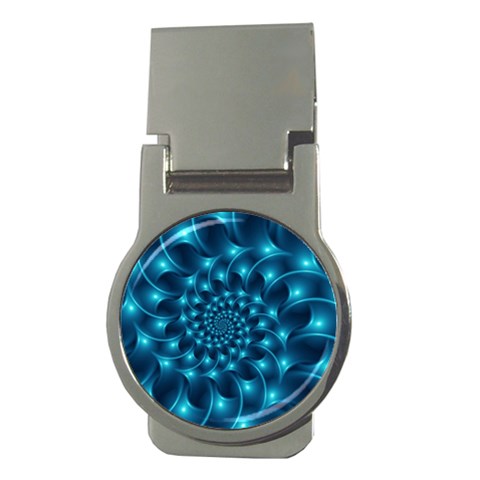 Glossy Light Blue Spiral Fractal Money Clip (Round) from ArtsNow.com Front