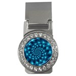 Glossy Light Blue Spiral Fractal Money Clip (CZ)